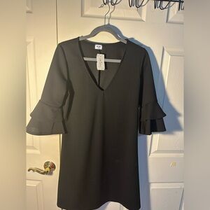 Renvy Black Sheath Dress with Bell Sleeves